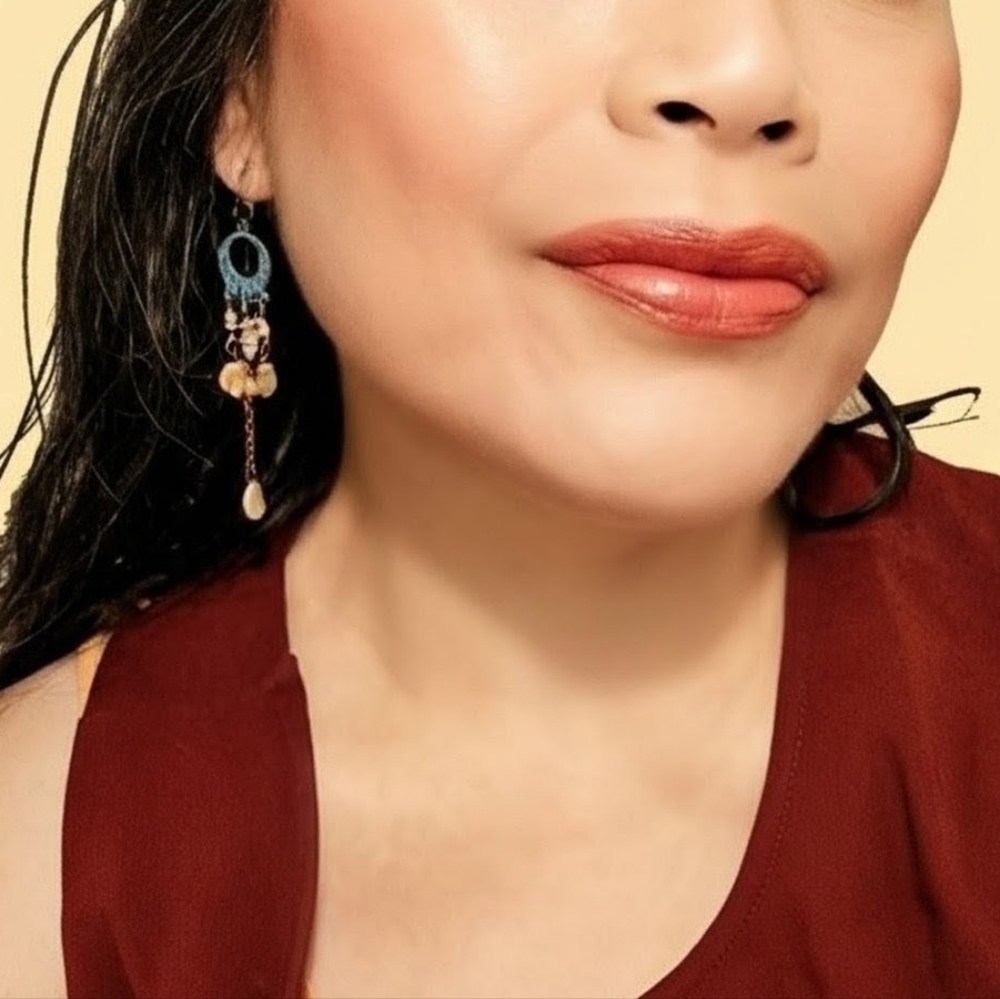 Spellbinding Ethiopian Welo Yellow Opal In Verdigris Blue Patina Copper Earrings - Picture 9 of 9